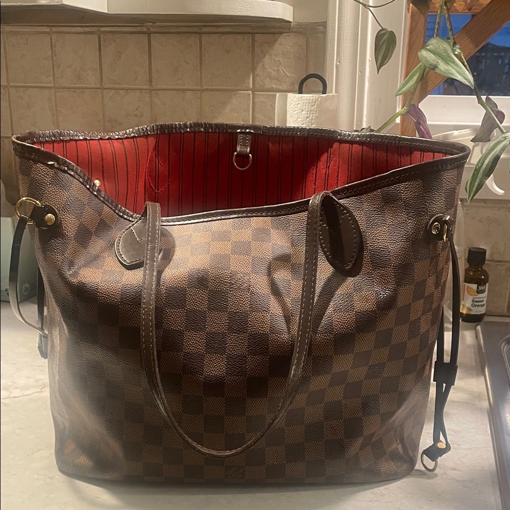 Louis Vuitton Damier Ebene Tote with Red Lining
